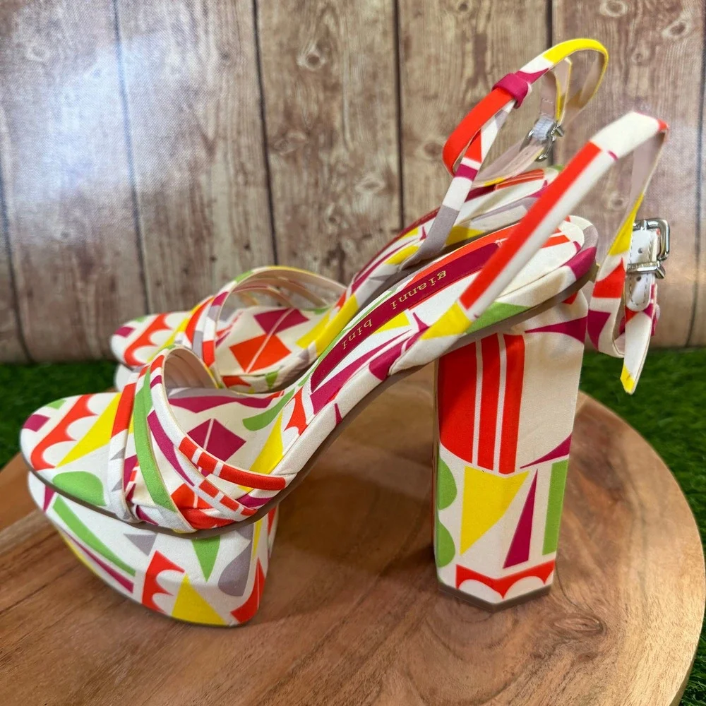 Gianni Bini Platform Sandals Womens Size 7.5 Multicolor Geometric Block Heel